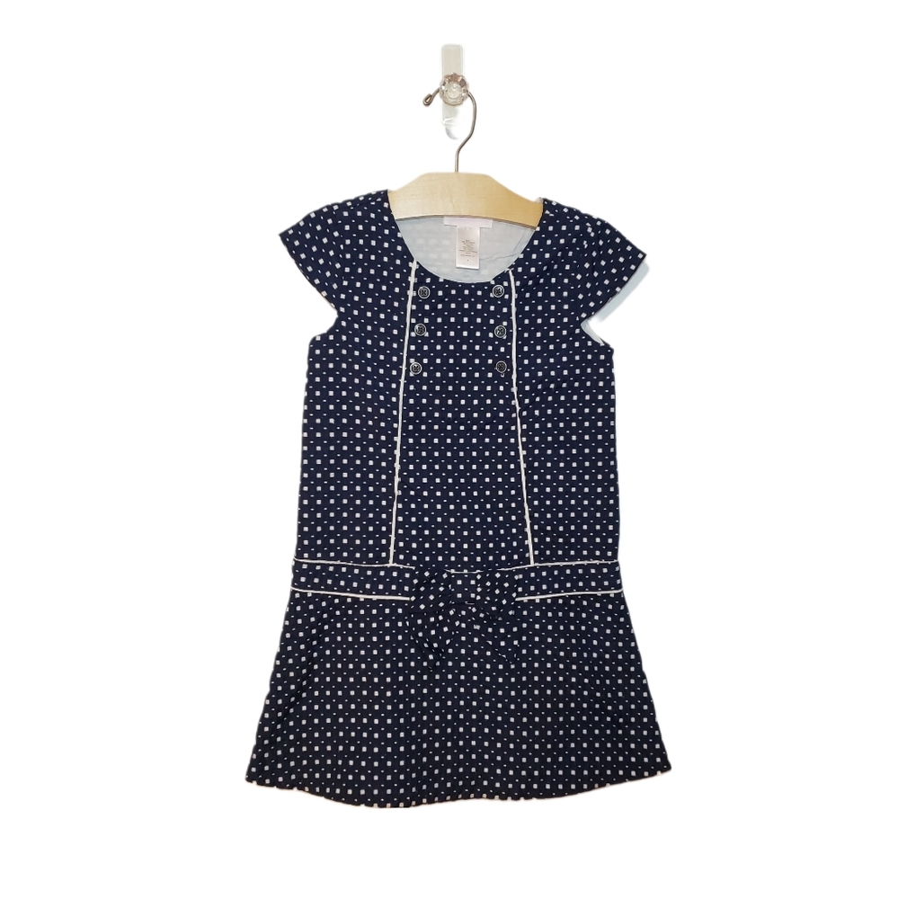 Janie and Jack Size 5 Navy Textured Cap Sleeve Bow Shift Dress